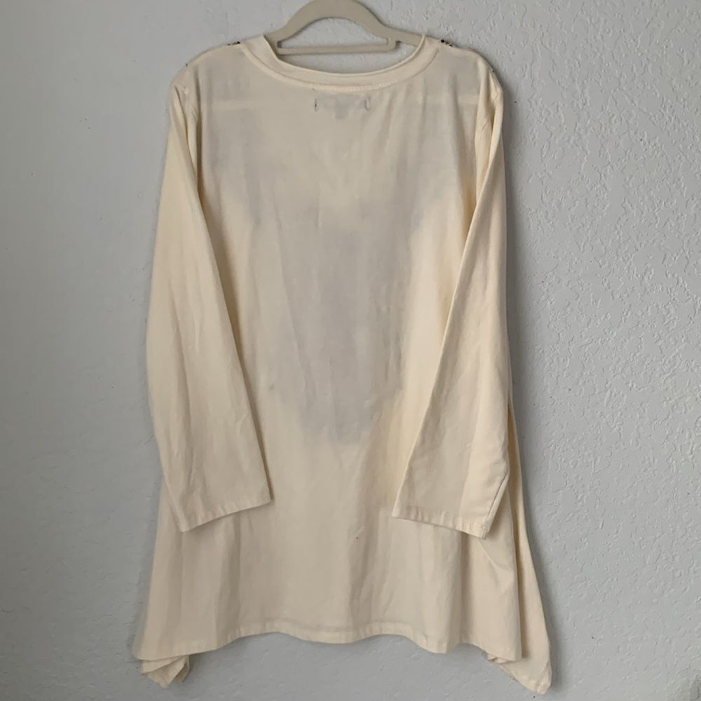 Calessa Embroidered Cream Women's Top Tunic V-Neck Long Sleeve Size L - Picture 2 of 11